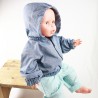 Veste à capuche pour bébé, mixte, ouverture fermeture éclair, tissu organique denim.