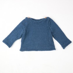 Pull bébé tricoté main couleur bleue 6 mois