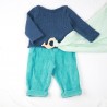 Pantalon bébé en velours bleu vert, modèle coupe droite, coton organique.
