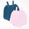 Barboteuse tricotée main, laine vierge et coton, rose dragée ou bleu de Prusse.