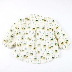 Création originale pour cette chemisette garçon en popeline  coton bio spécial bébé motifs lamas.