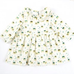 Idée cadeau de naissance pour cette robe motifs lamas en coton organique.