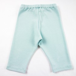 Vue dos une création originale pour ce legging en côtes bleu menthe pour bébé.