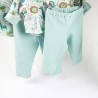 Idée cadeau de naissance ensemble legging bleu menthe et tee-shirt mini-jungle assorti, collection bébé Bambio.