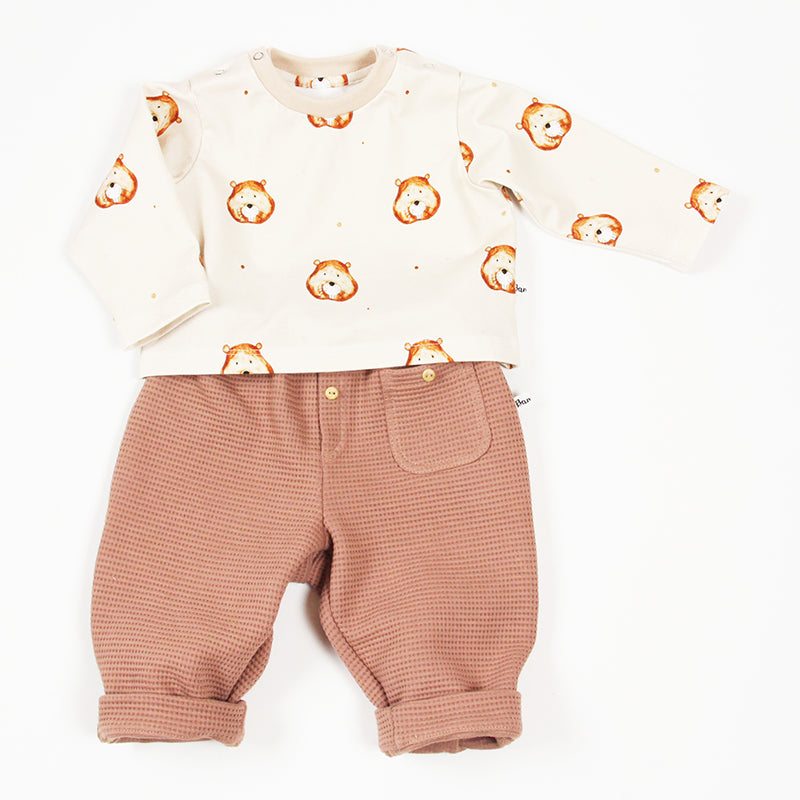 Ensemble pantalon noisette et tee-shirt oursons pour bébé garçon