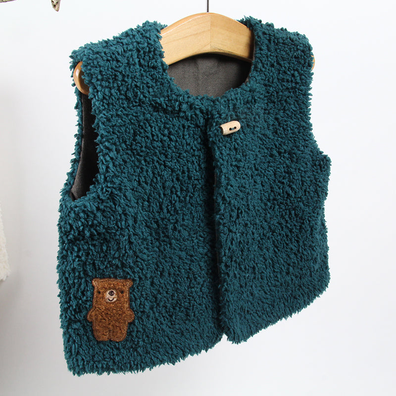 Gilet sans manches bébé vert foncé, qualité bio