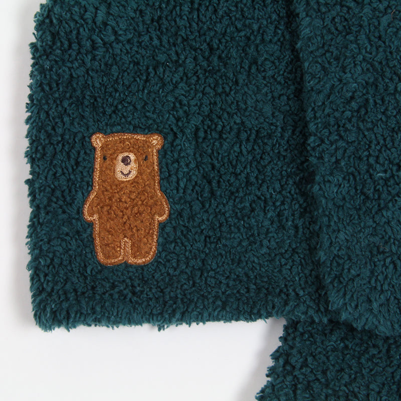 Ecusson ourson sur peluche vert foncé 