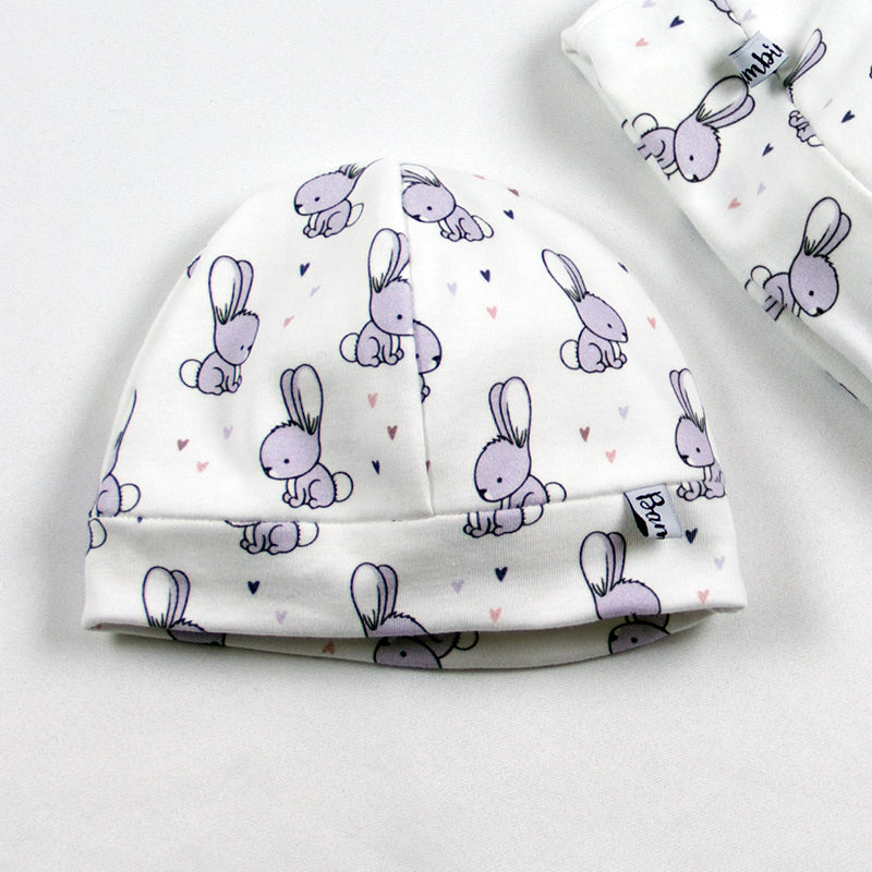 Bonnet petits Lapins mauve