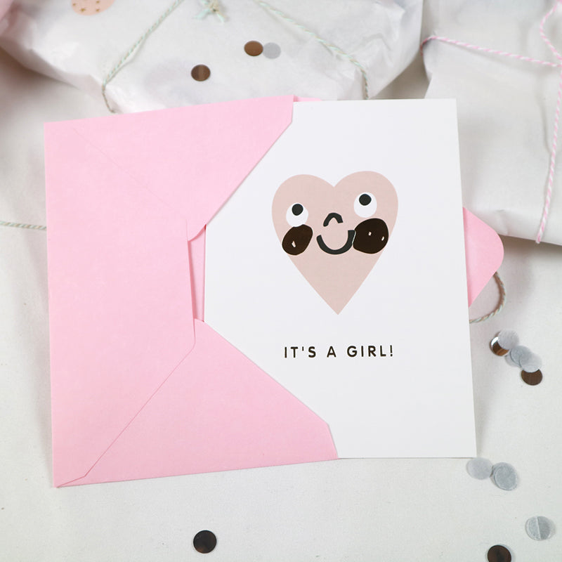 Carte naissance poétique coeur rose