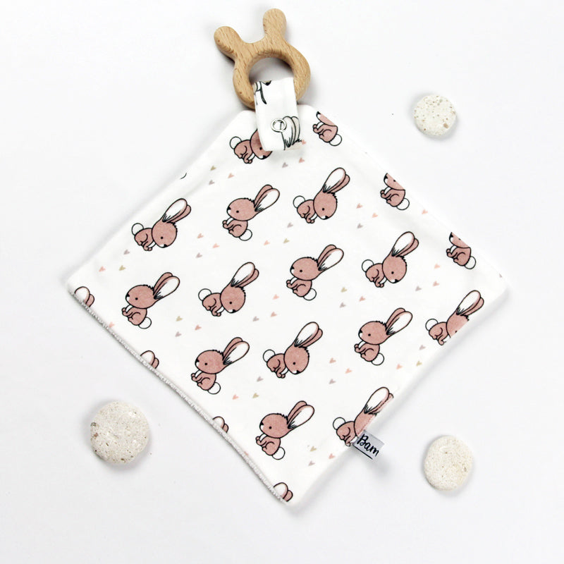 Doudou de dentition Lapins rose beige
