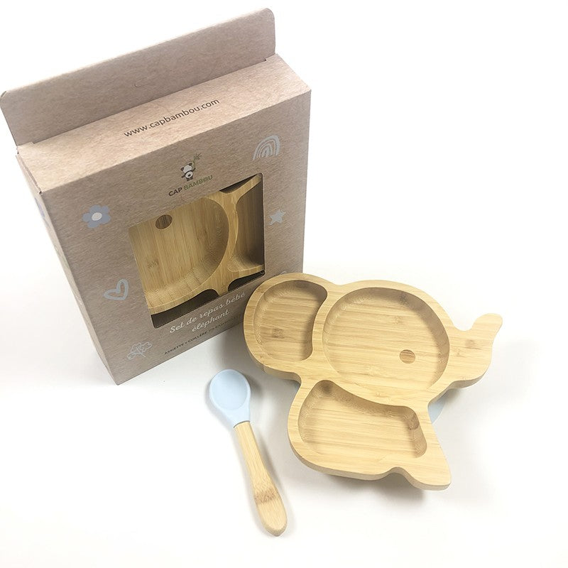 Set de repas bébé en bambou dans une jolie boite pour un cadeau respectueux de l'environnement.