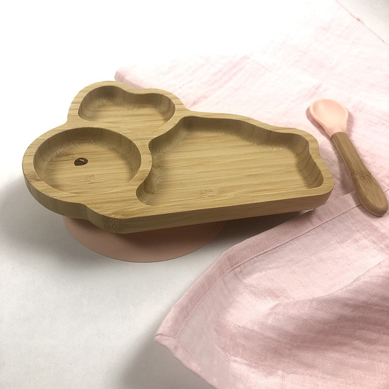Assiette en forme de lapin en bambou et cuillère assortie 
