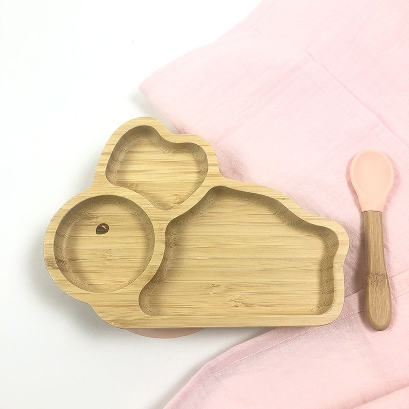 Ensemble assiette et cuillère pour bébé, en bambou 