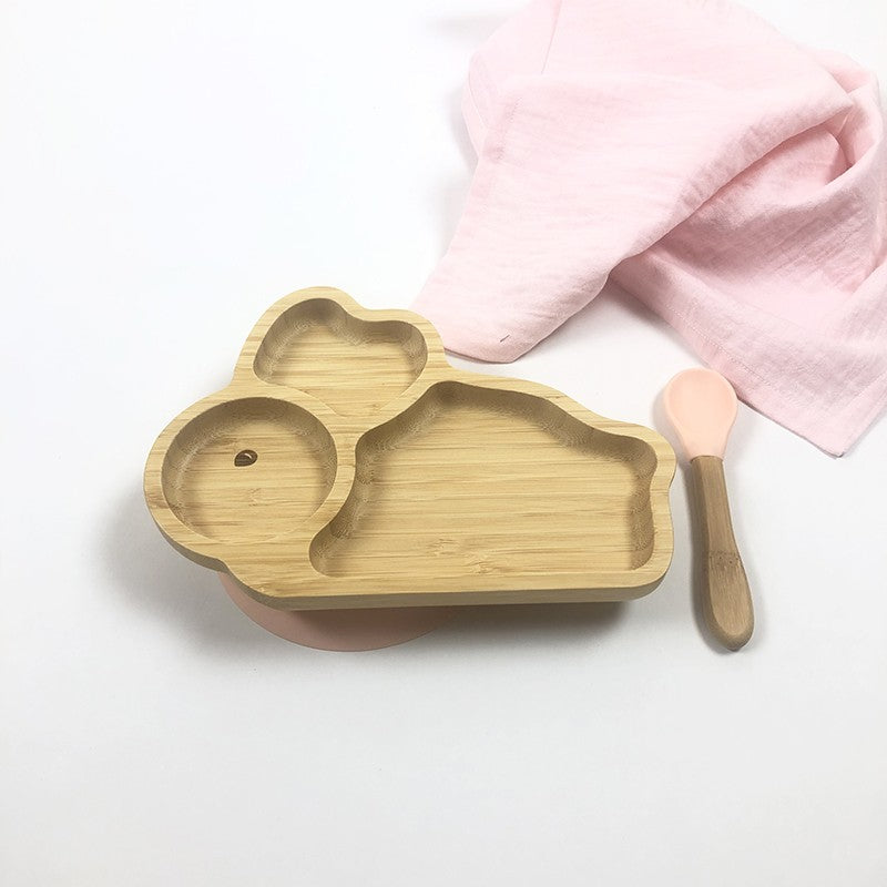 Assiette compartimentée avec ventouse, et cuillère douce pour le repas de bébé