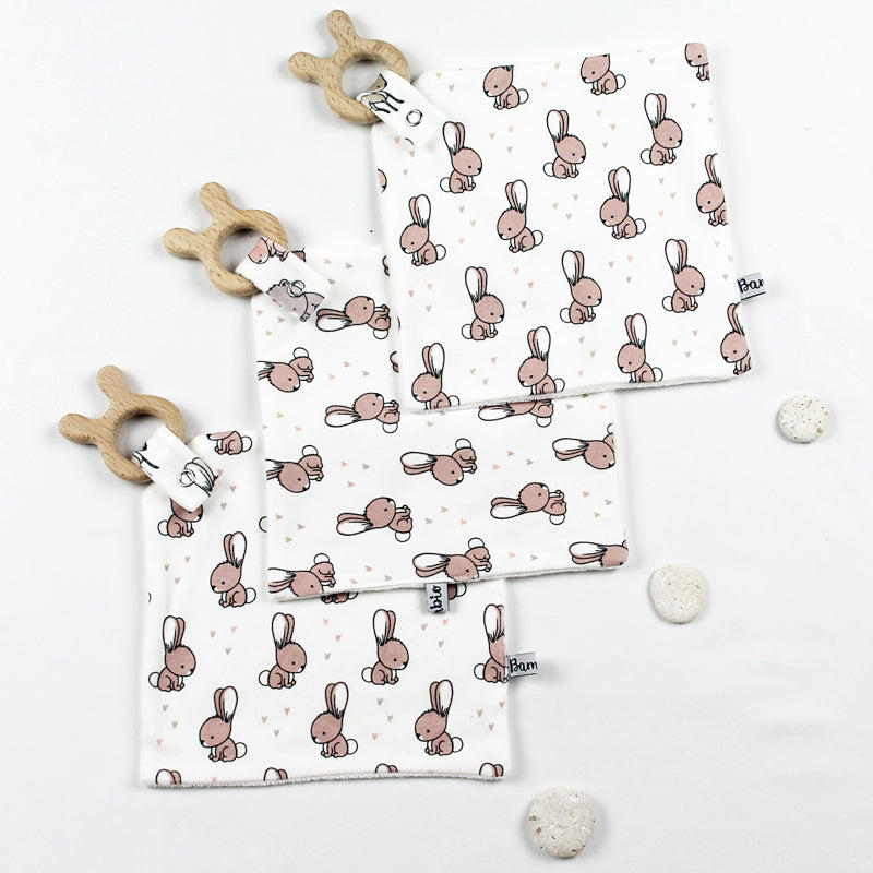 Doudou de dentition Lapins rose beige